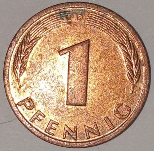 1984 D - 1 PFENNIG - ONE PFENNIG - GERMANY - FEDERAL REPUBLIC - (Copper Plated Steel)